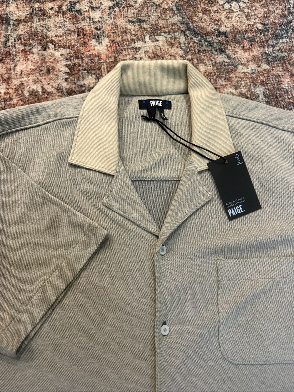 PAIGE Men’s Short Sleeve Camp Collar Button Up Shirt Gray NWT